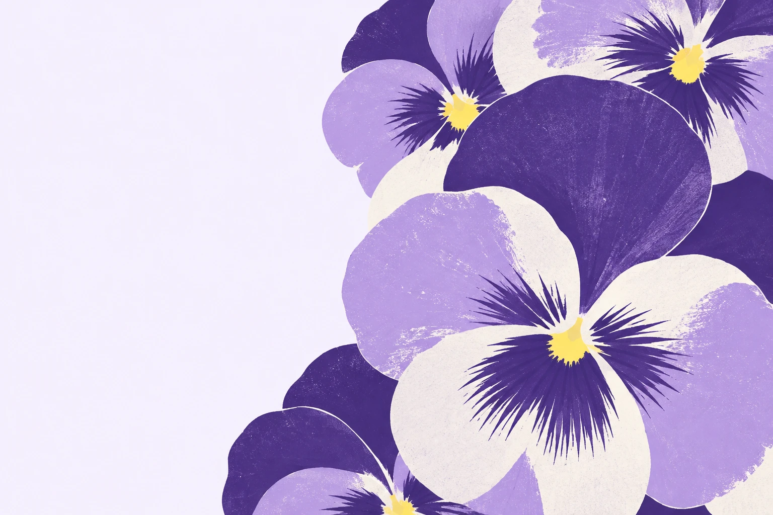 紫の花びらを大胆に重ねた切り絵風のアート
